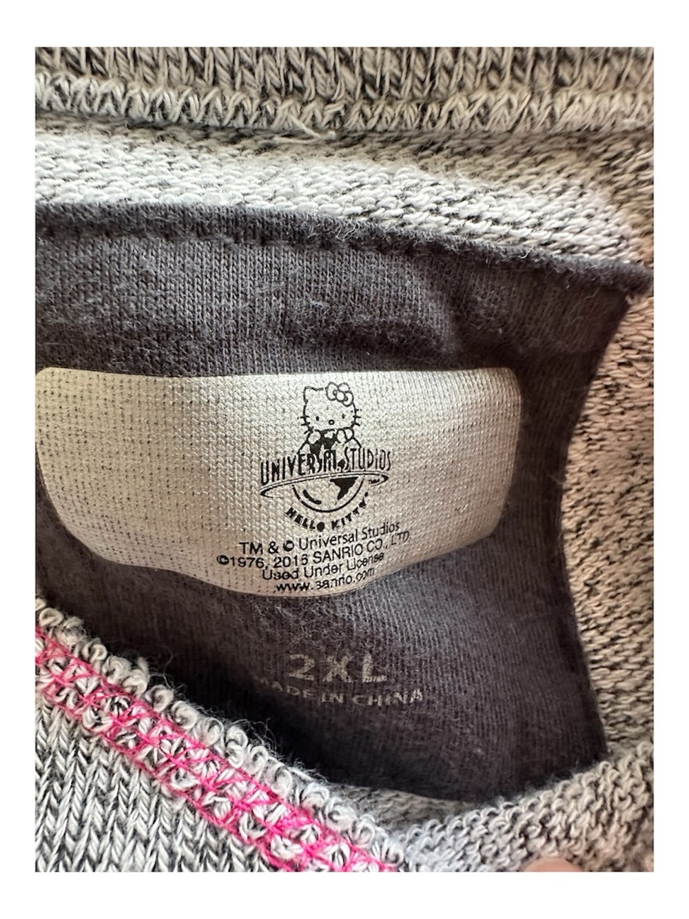 Universal Studios Sanrio Hello Kitty Gray Pink Stitch Hoodie 2XL - Picture 2 of 5